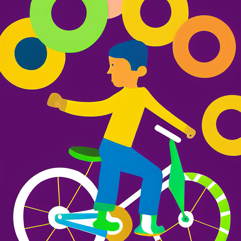 Ilustracion colorida de un niño sobre una bici