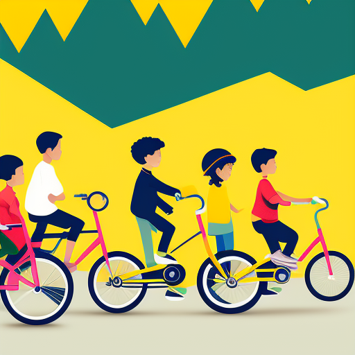 Illustration of kids pedaling down the mountain