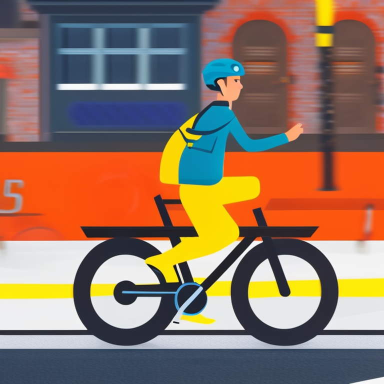 Il·lustració d´una ciclista pedalejant per un món de colors.