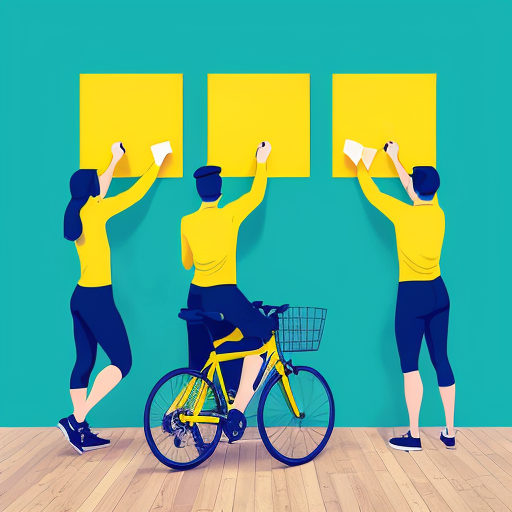 Illustration of people sticking post-its on a wall.
